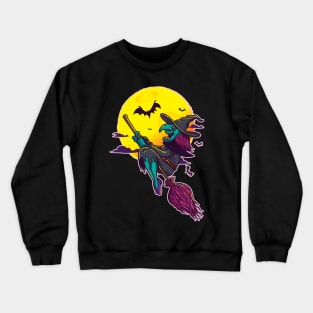 witches broom halloween witch hat creepy witch broom bat Crewneck Sweatshirt